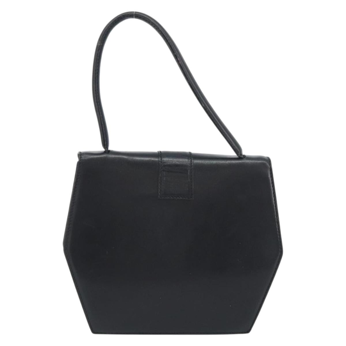CELINE Hand Bag Leather Black Gold Auth 197040