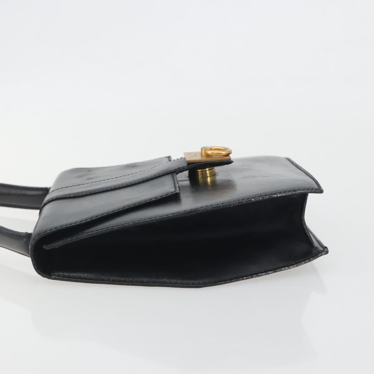 CELINE Hand Bag Leather Black Gold Auth 197040