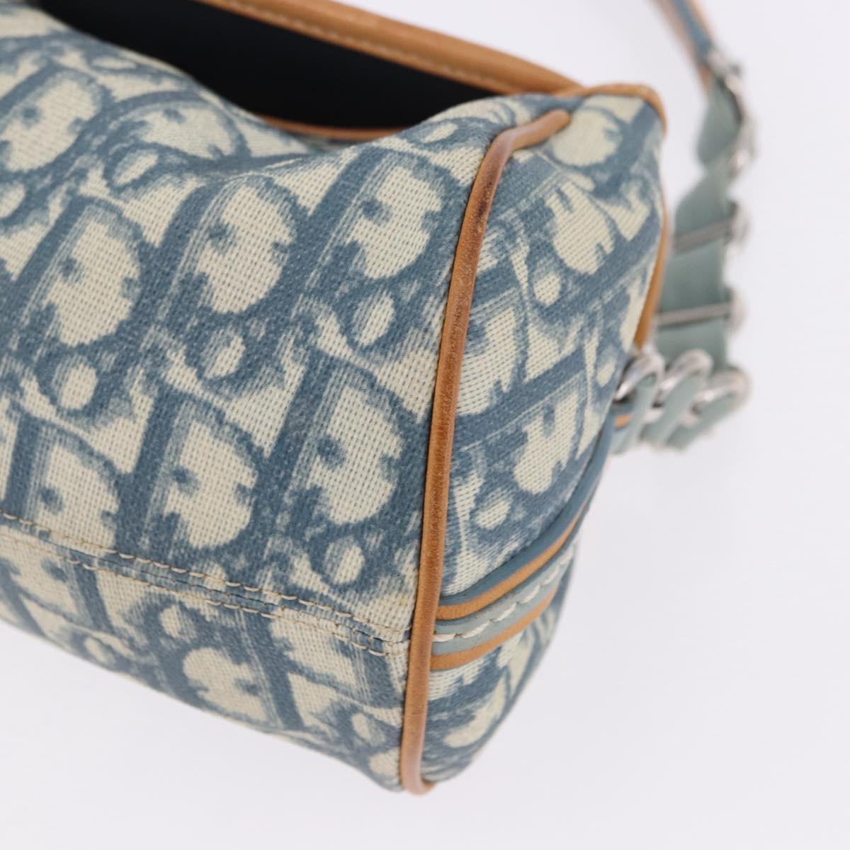 Christian Dior Trotter Canvas Romantic Chain Bag PVC Blue Silver Auth 197045SAM