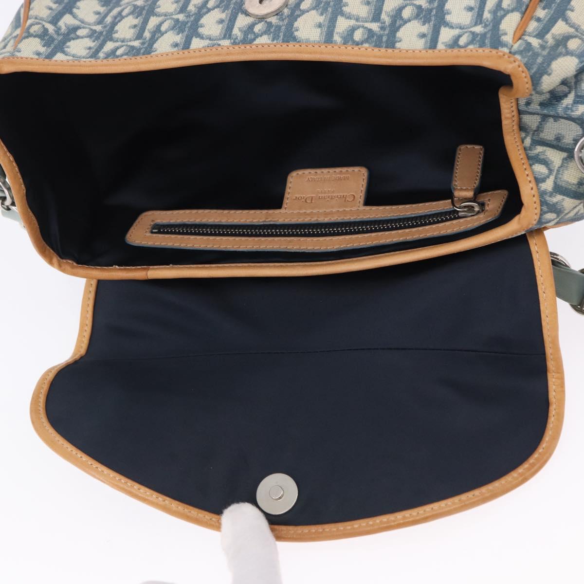 Christian Dior Trotter Canvas Romantic Chain Bag PVC Blue Silver Auth 197045SAM