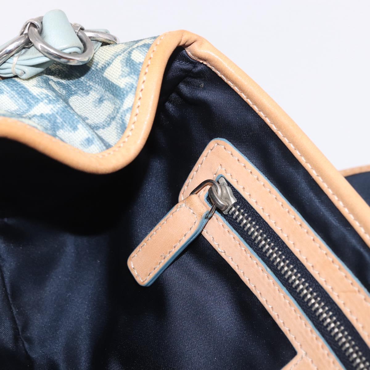 Christian Dior Trotter Canvas Romantic Chain Bag PVC Blue Silver Auth 197045SAM
