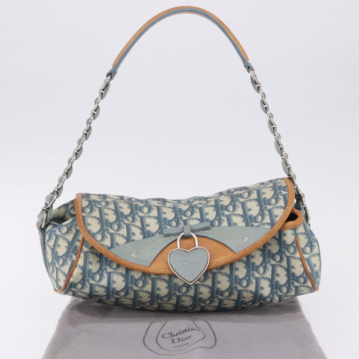 Christian Dior Trotter Canvas Romantic Chain Bag PVC Blue Silver Auth 197045SAM