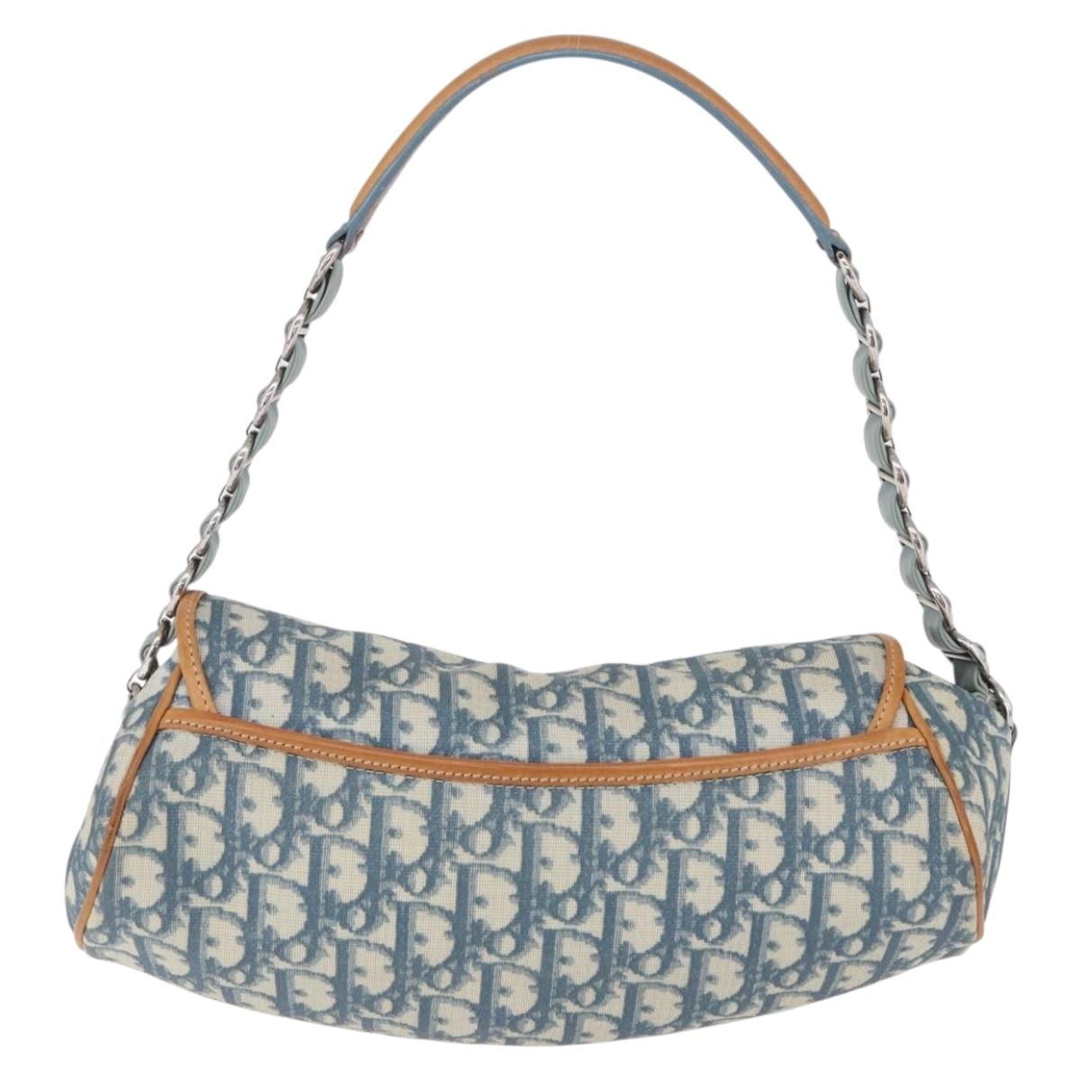 Christian Dior Trotter Canvas Romantic Chain Bag PVC Blue Silver Auth 197045SAM