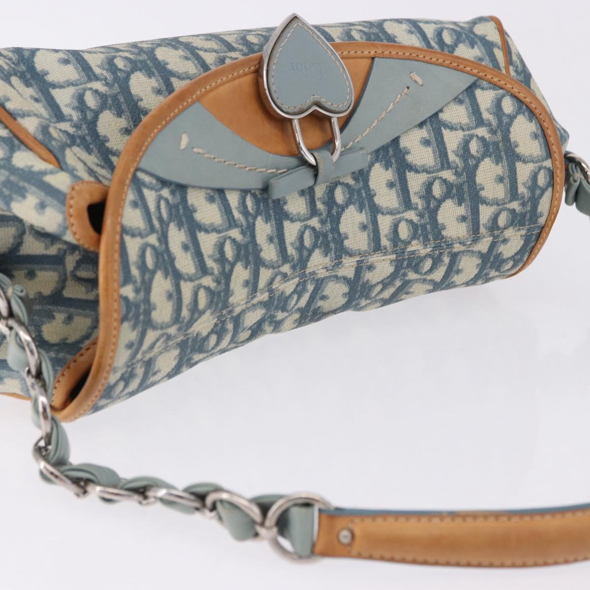 Christian Dior Trotter Canvas Romantic Chain Bag PVC Blue Silver Auth 197045SAM