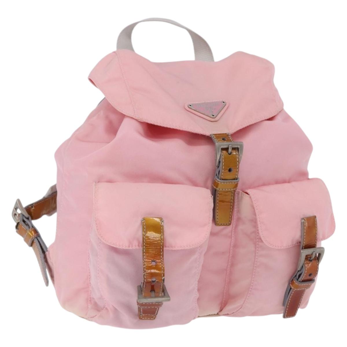 PRADA Backpack Nylon Pink Silver Auth 197051