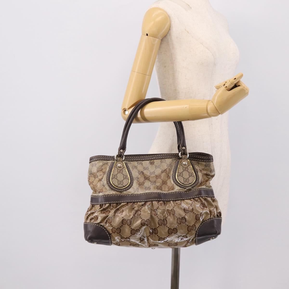 GUCCI GG Canvas GG crystal Hand Bag Coated Canvas Beige Gold 223964 Auth 197056