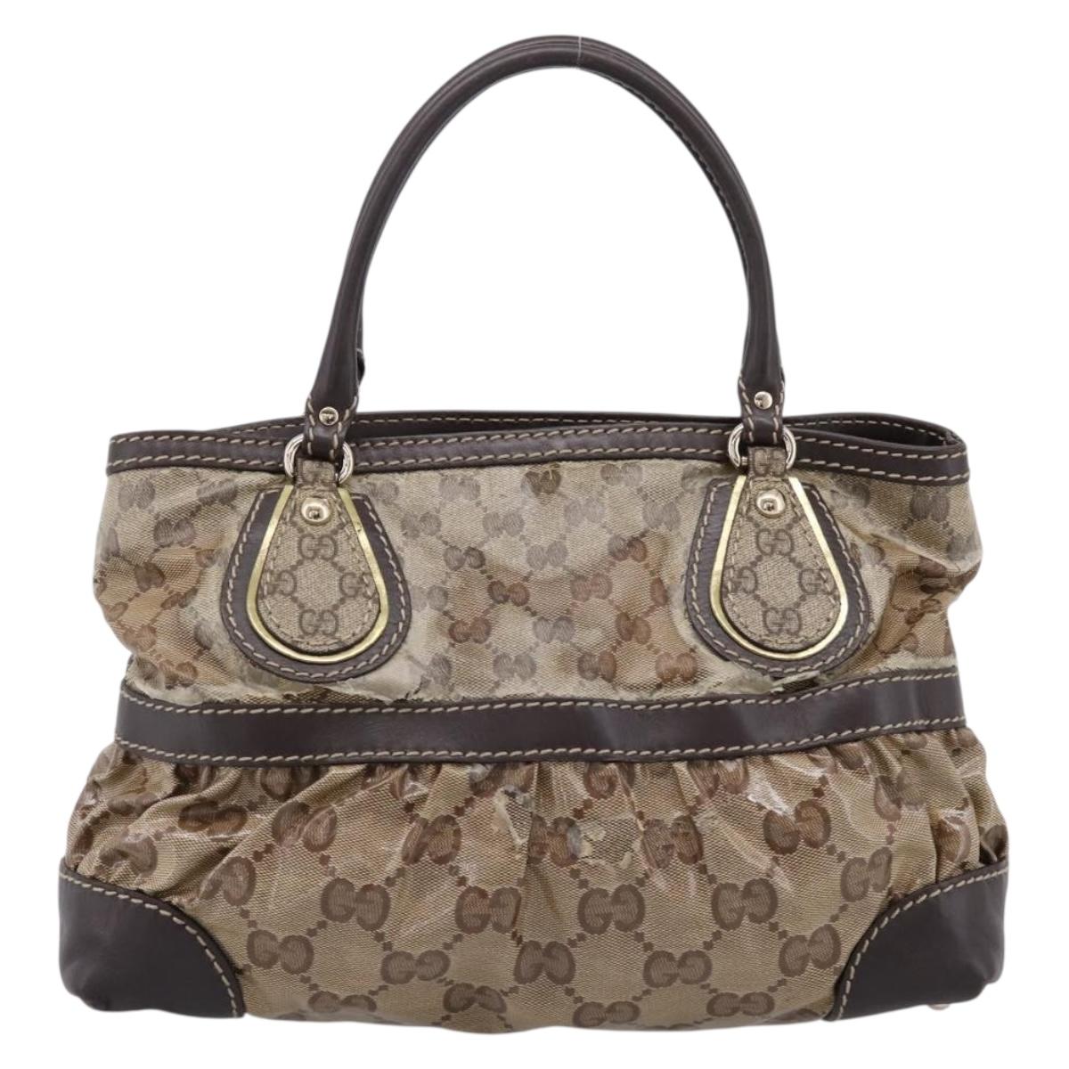 GUCCI GG Canvas GG crystal Hand Bag Coated Canvas Beige Gold 223964 Auth 197056