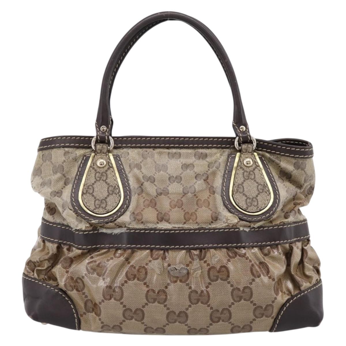 GUCCI GG Canvas GG crystal Hand Bag Coated Canvas Beige Gold 223964 Auth 197056