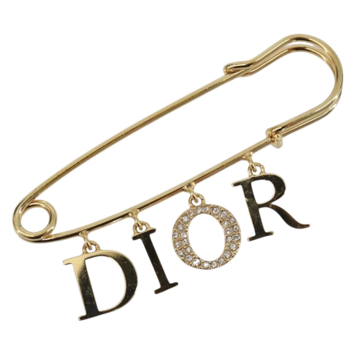 Christian Dior Rhinestone Brooch metal Gold Auth 197058V