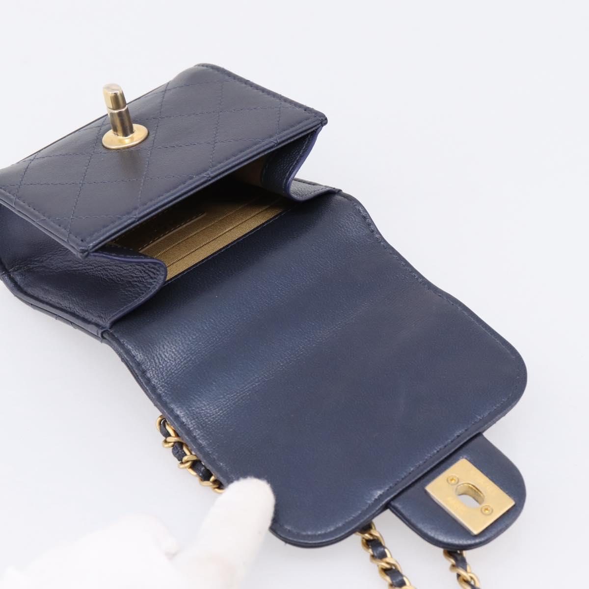 CHANEL Mini Matelasse Chain Pearl Bag Goatskin Navy Gold CC Auth 197060SAM