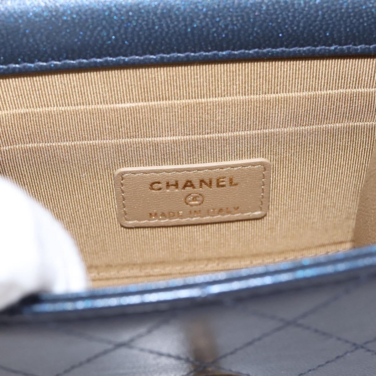 CHANEL Mini Matelasse Chain Pearl Bag Goatskin Navy Gold CC Auth 197060SAM