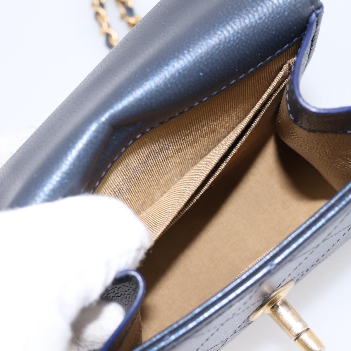 CHANEL Mini Matelasse Chain Pearl Bag Goatskin Navy Gold CC Auth 197060SAM