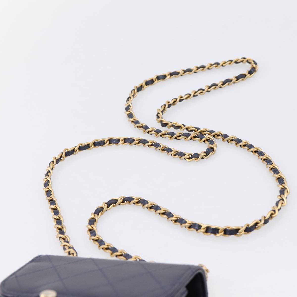CHANEL Mini Matelasse Chain Pearl Bag Goatskin Navy Gold CC Auth 197060SAM