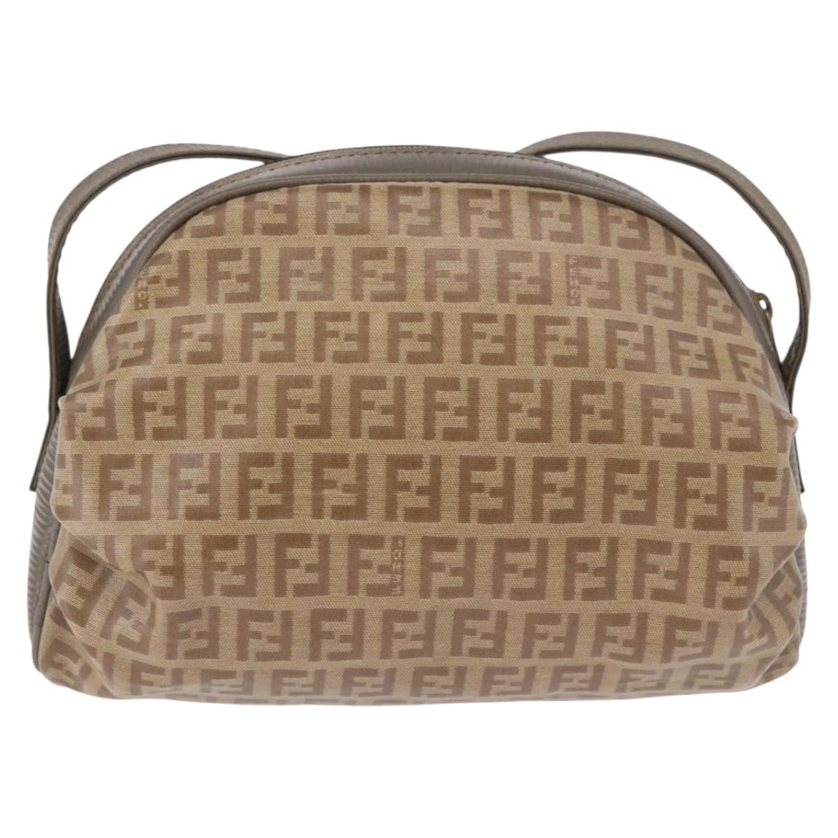 FENDI Zucchino Canvas Shoulder Bag PVC Beige Auth 197102