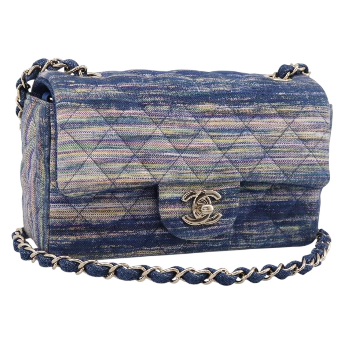 CHANEL Matelasse 20 Chain Shoulder Bag Denim Navy Gold CC Auth 197103SM