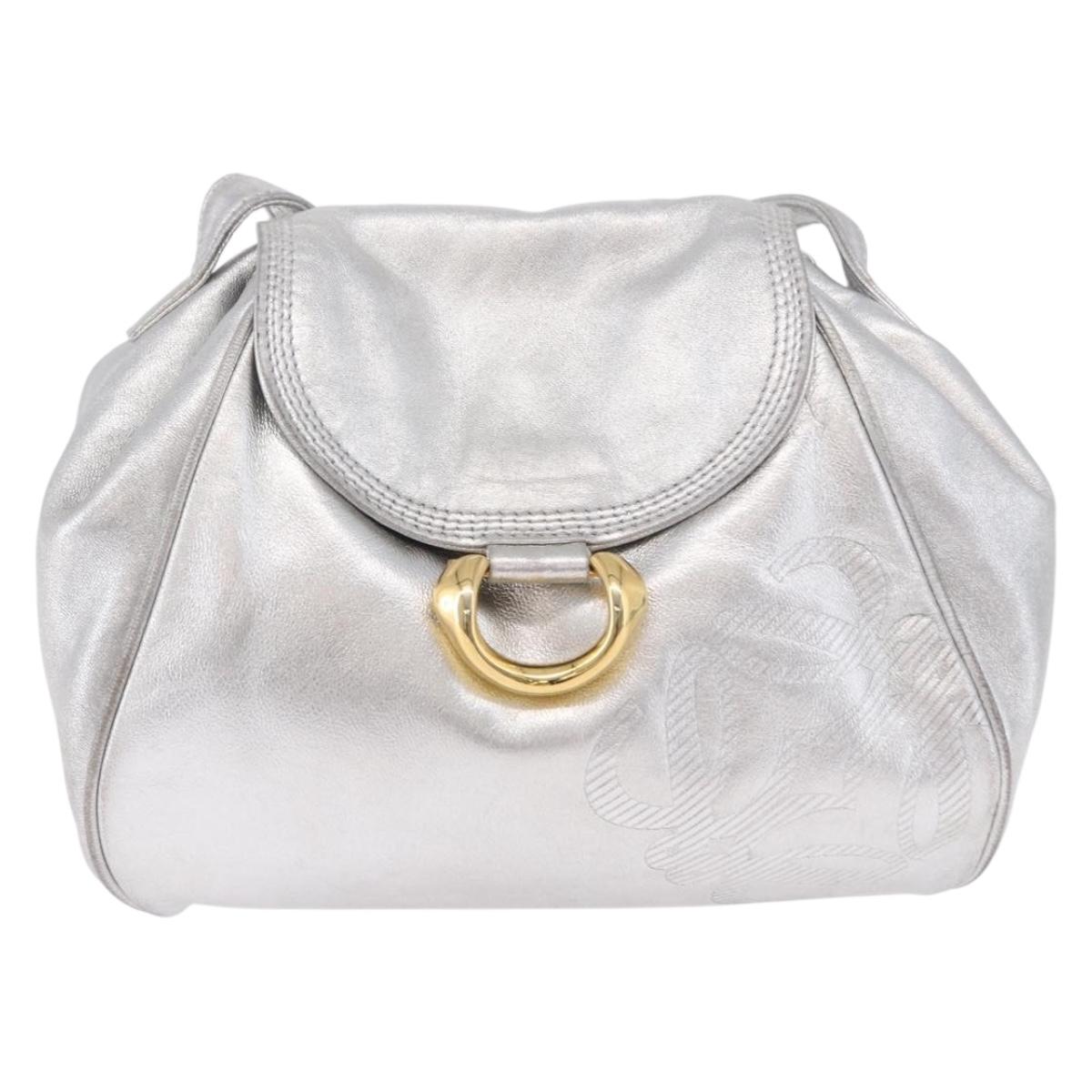 LOEWE Shoulder Bag Leather Gold Silver Auth 197104