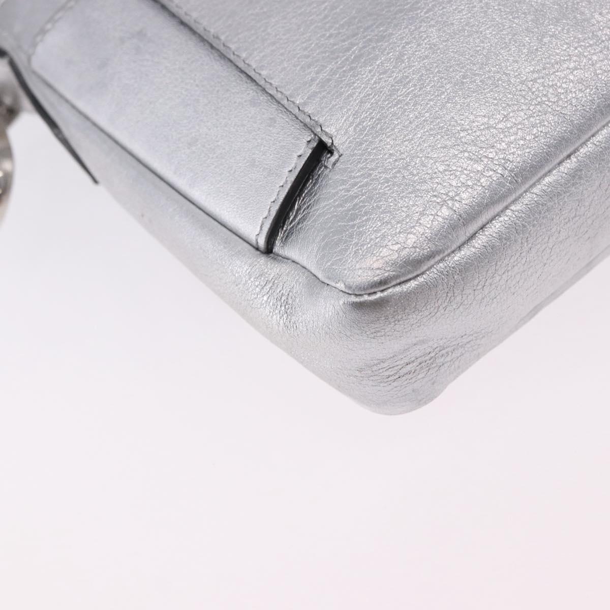 FENDI Zucca Canvas Mamma Baguette Shoulder Bag Leather Silver Auth 197105SAM