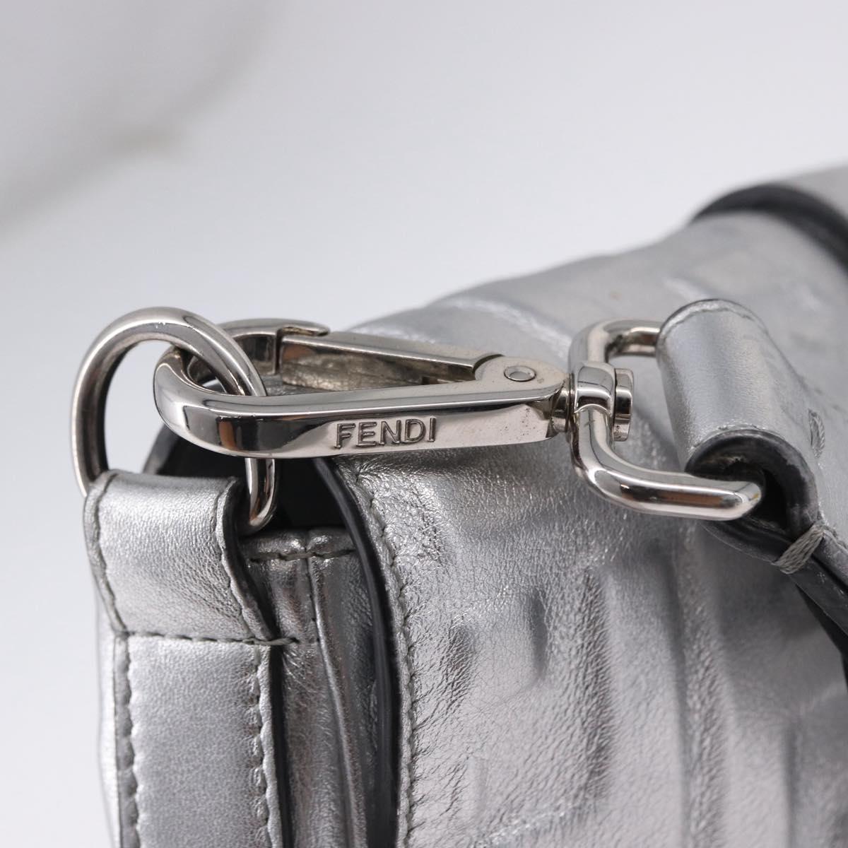 FENDI Zucca Canvas Mamma Baguette Shoulder Bag Leather Silver Auth 197105SAM