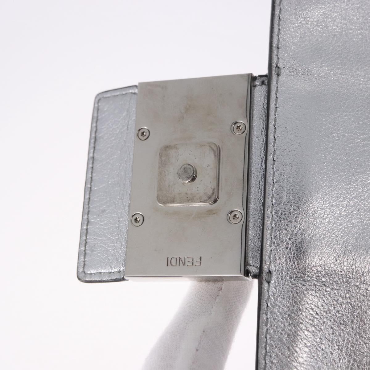 FENDI Zucca Canvas Mamma Baguette Shoulder Bag Leather Silver Auth 197105SAM