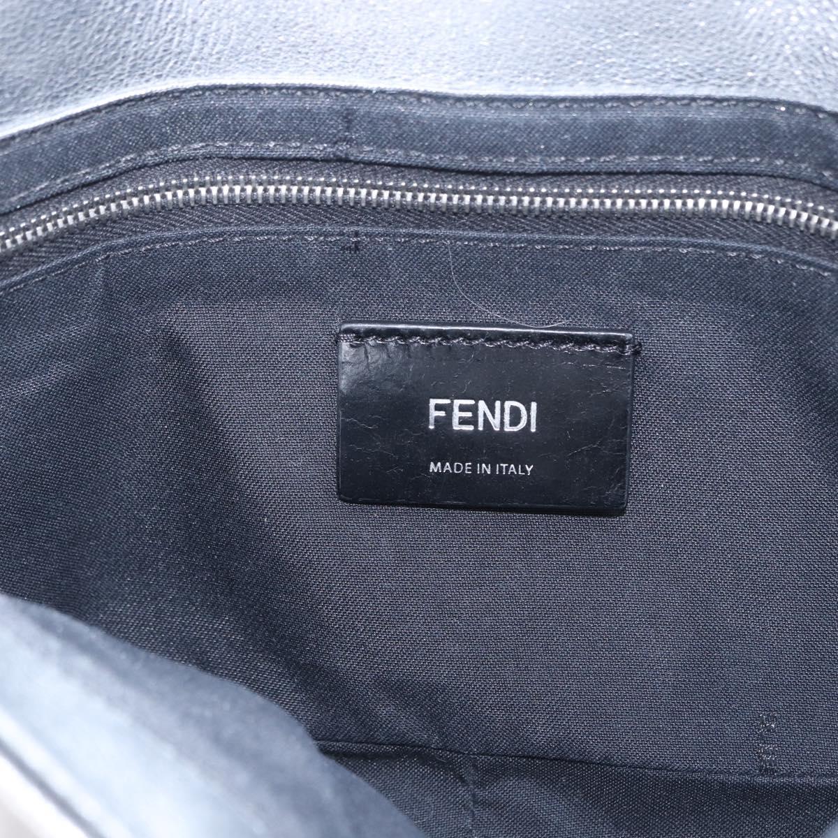 FENDI Zucca Canvas Mamma Baguette Shoulder Bag Leather Silver Auth 197105SAM