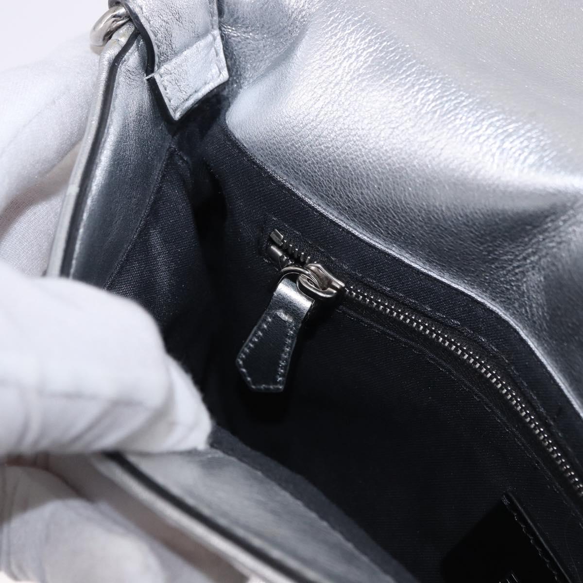 FENDI Zucca Canvas Mamma Baguette Shoulder Bag Leather Silver Auth 197105SAM