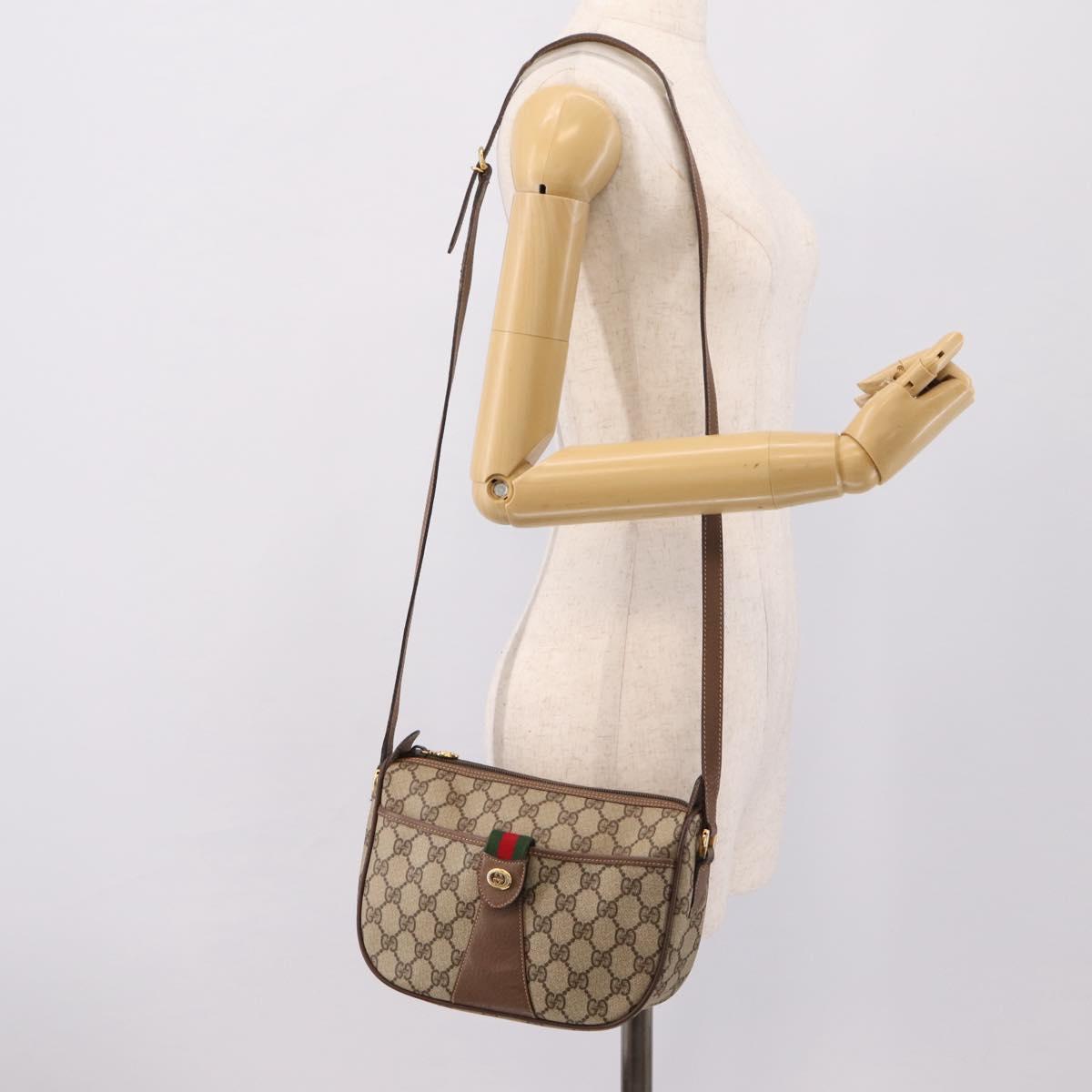 GUCCI GG Supreme Web Sherry Line Bag PVC Beige Gold 001 754 6177 Auth 197108