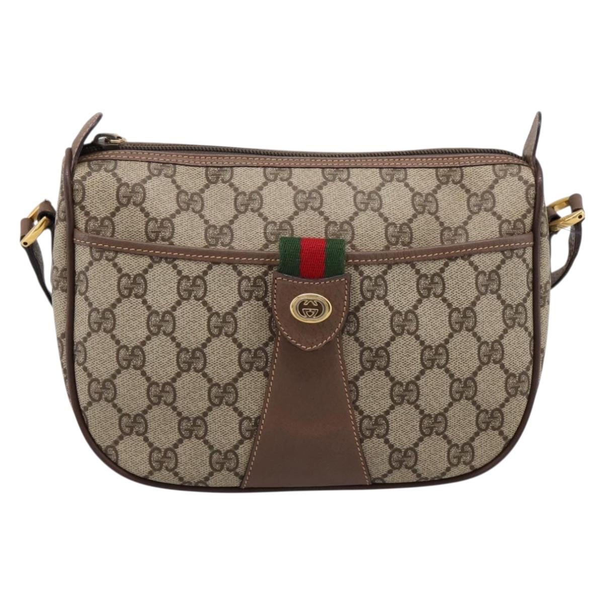 GUCCI GG Supreme Web Sherry Line Bag PVC Beige Gold 001 754 6177 Auth 197108