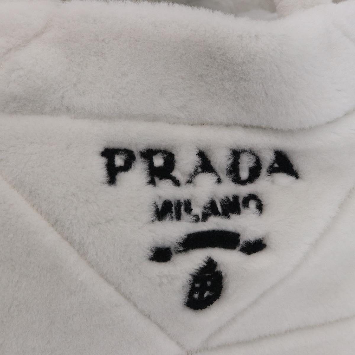 PRADA Tote Bag Fur White Silver Auth 197109SAM
