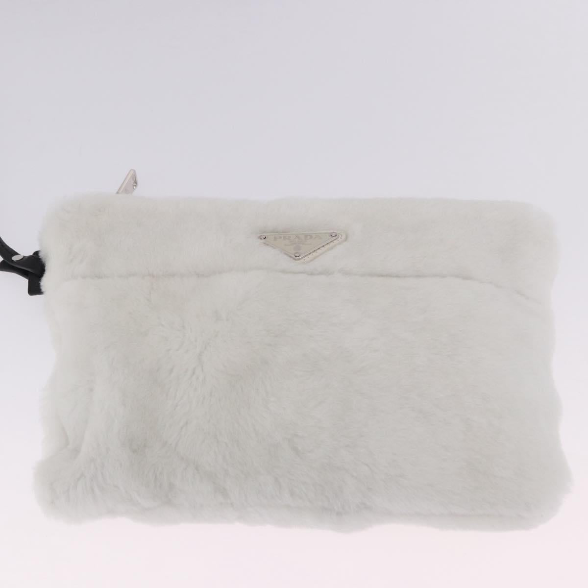 PRADA Tote Bag Fur White Silver Auth 197109SAM