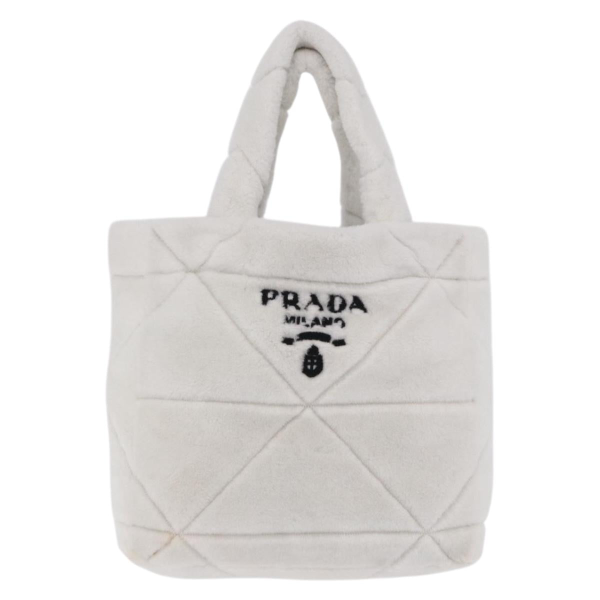 PRADA Tote Bag Fur White Silver Auth 197109SAM
