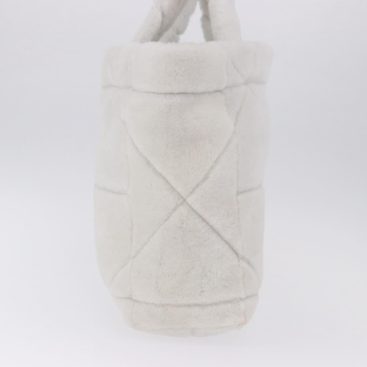 PRADA Tote Bag Fur White Silver Auth 197109SAM