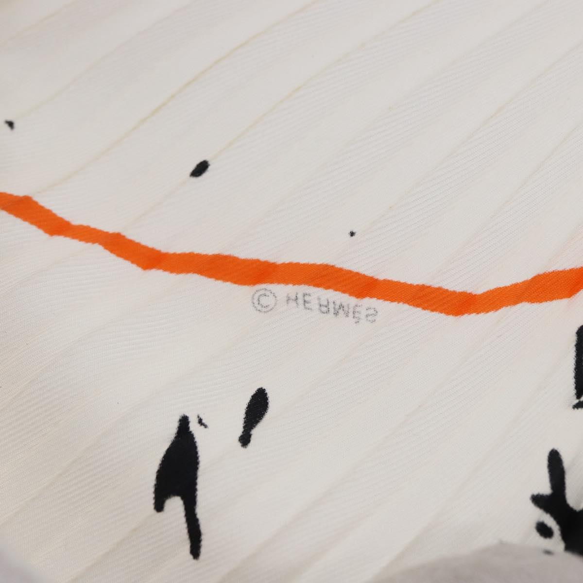 HERMES Pleated Carre 90 Scarf ""Cheval Surprise"" Silk White Auth 197112M