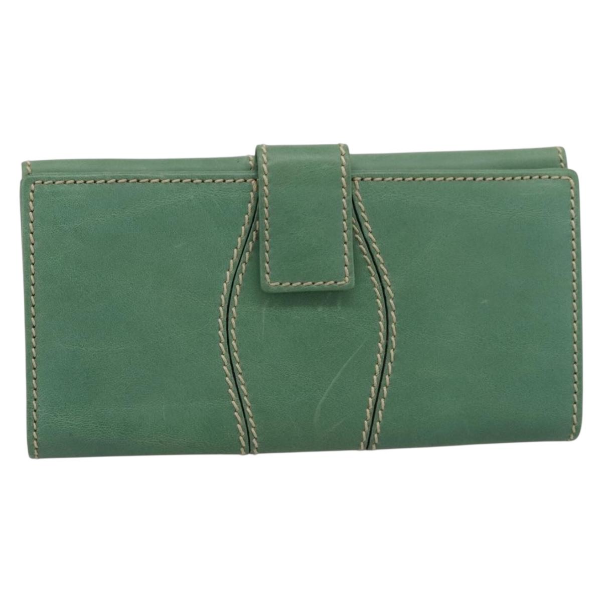 GUCCI Long Wallet Leather Green Gold Auth 197116A