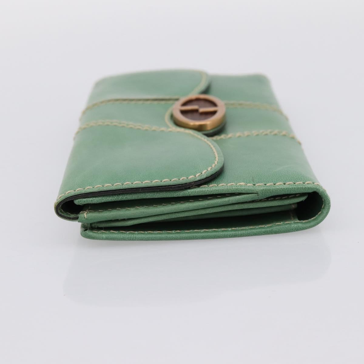GUCCI Long Wallet Leather Green Gold Auth 197116A