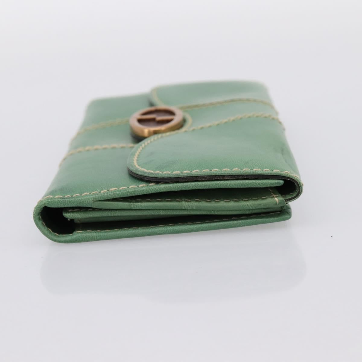 GUCCI Long Wallet Leather Green Gold Auth 197116A