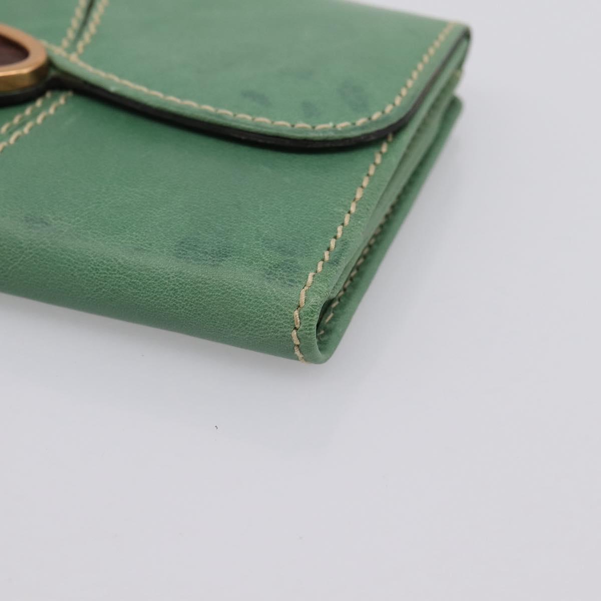 GUCCI Long Wallet Leather Green Gold Auth 197116A