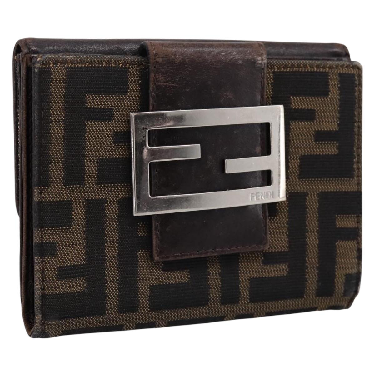 FENDI Zucca Canvas Bifold Wallet Black Brown Auth 197121
