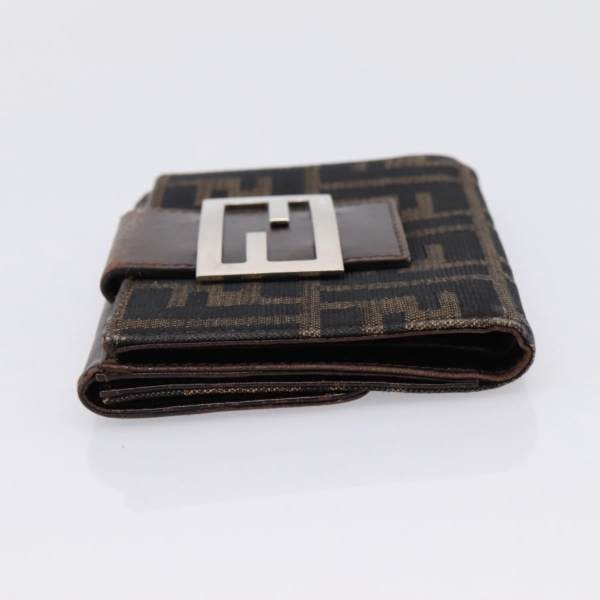 FENDI Zucca Canvas Bifold Wallet Black Brown Auth 197121