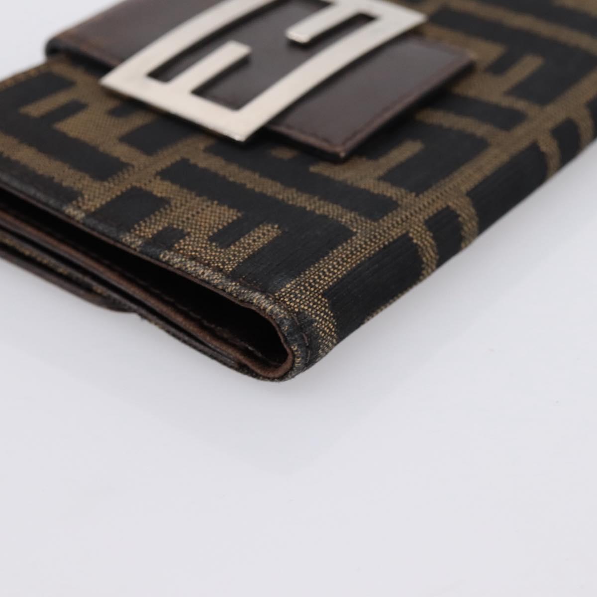 FENDI Zucca Canvas Bifold Wallet Black Brown Auth 197121