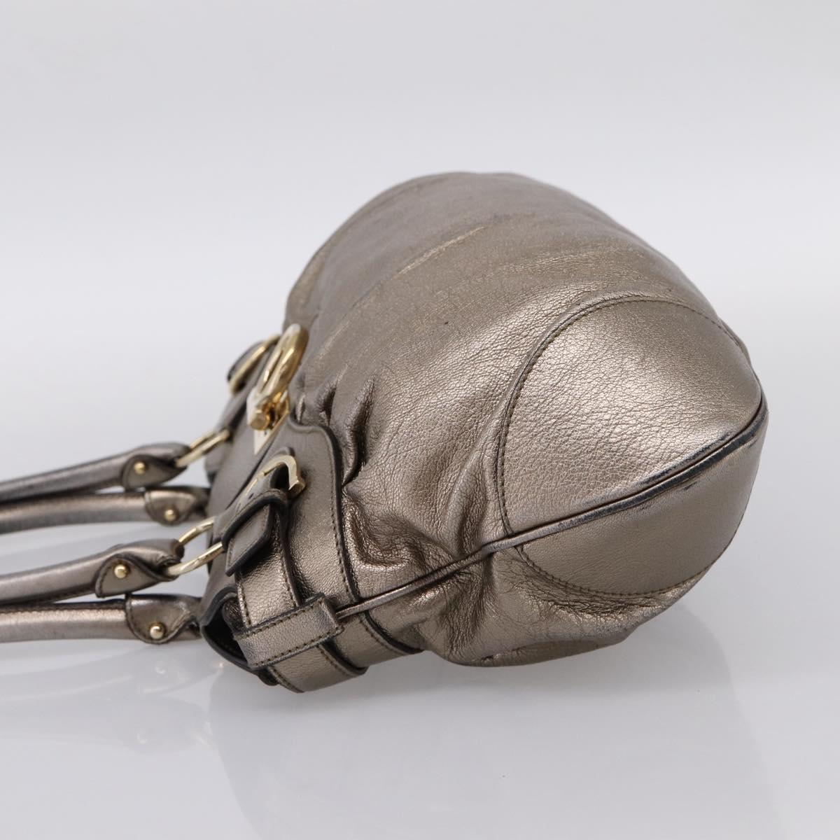 Salvatore Ferragamo Gancini Hand Bag Leather Gold Auth 197125