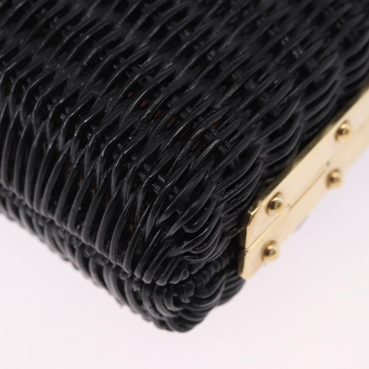PRADA Chain Shoulder Bag Rattan Black Gold Auth 197136M