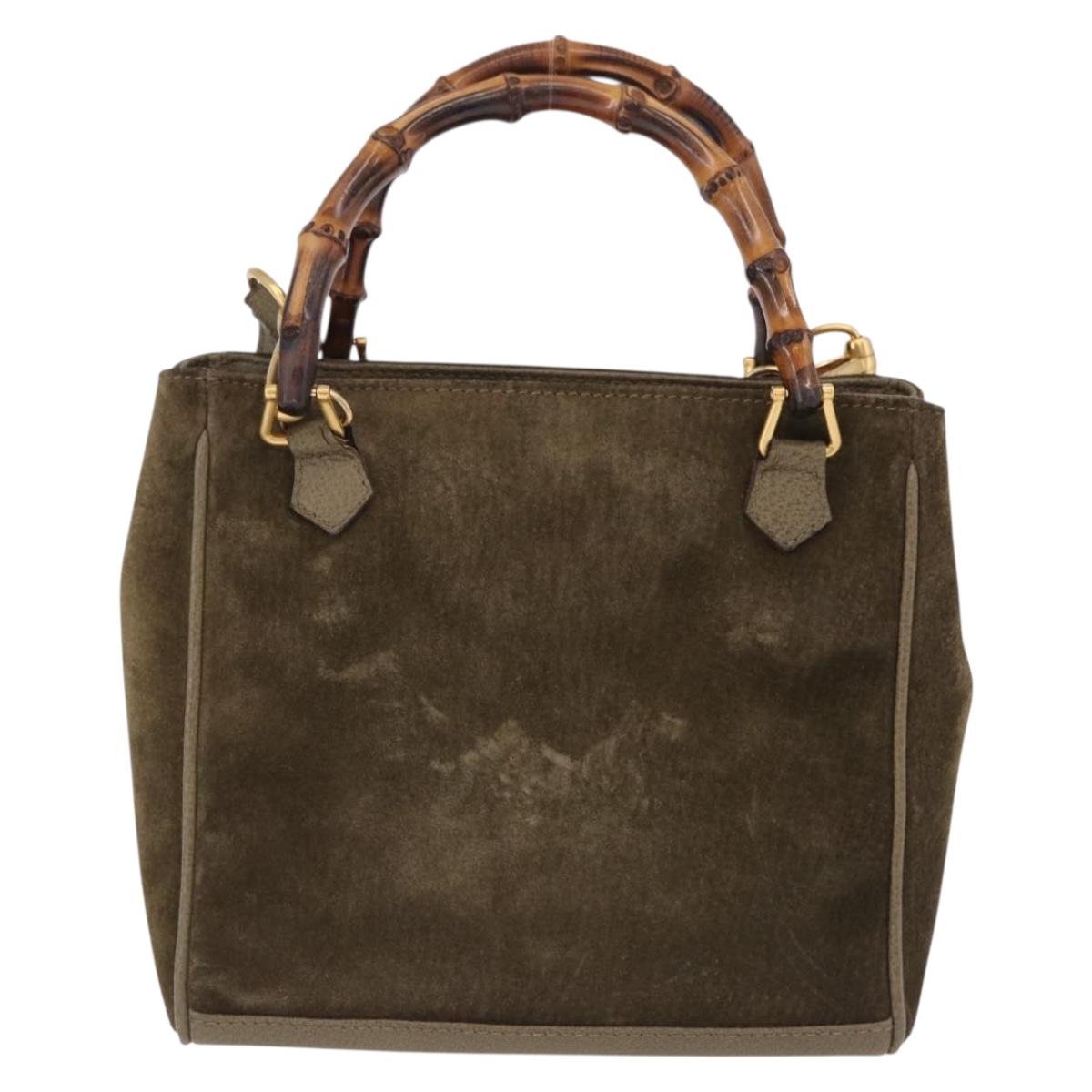 GUCCI Bamboo Hand Bag Suede 2way Green Gold 000 123 0316 Auth 197137