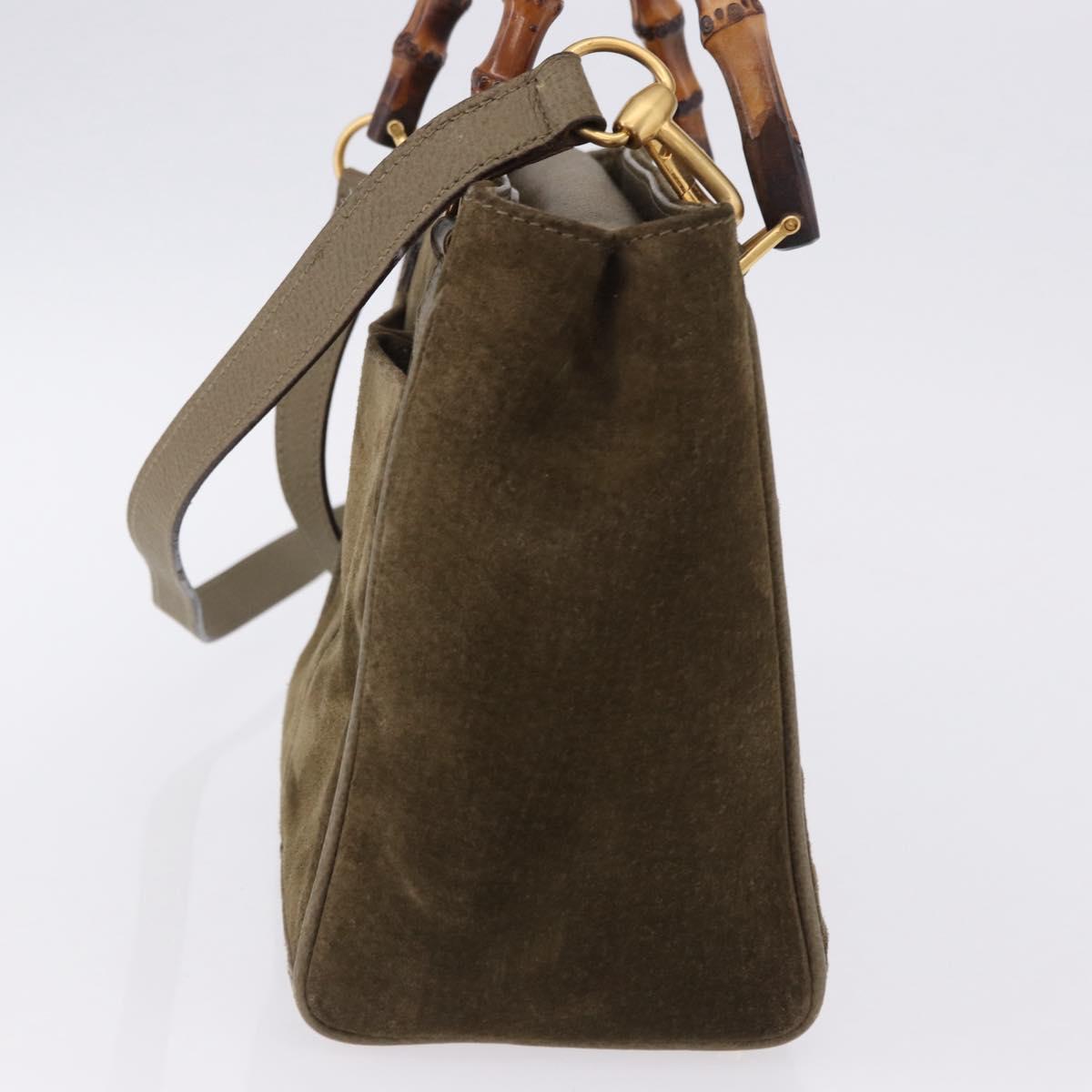 GUCCI Bamboo Hand Bag Suede 2way Green Gold 000 123 0316 Auth 197137