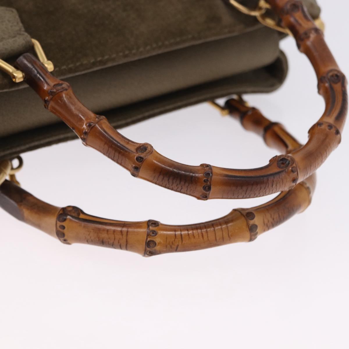 GUCCI Bamboo Hand Bag Suede 2way Green Gold 000 123 0316 Auth 197137