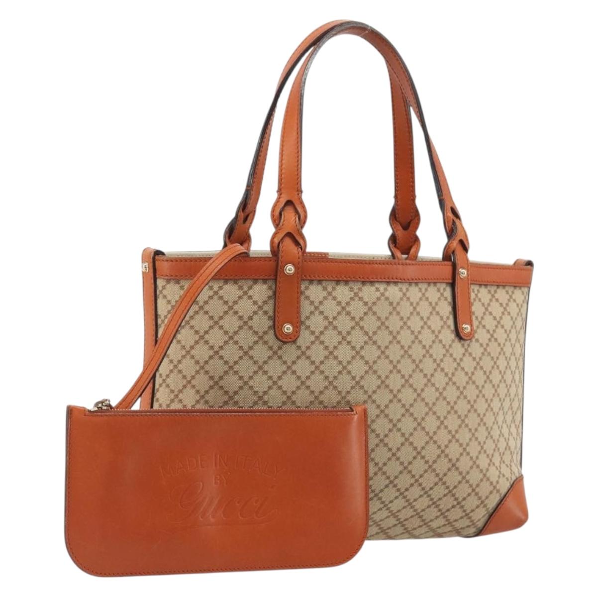 GUCCI Diamante Tote Bag Canvas Beige Silver 269878 Auth 197138