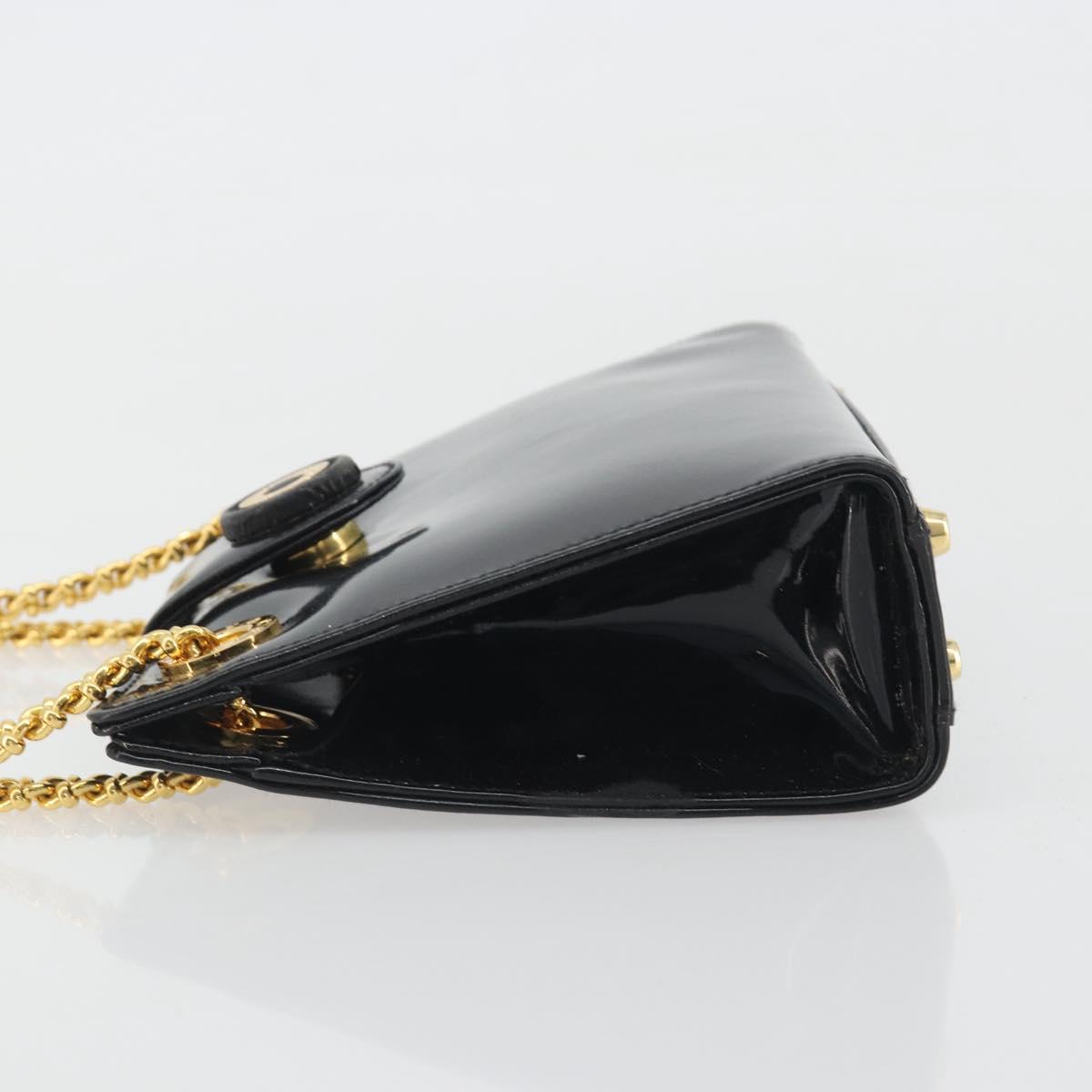 TIFFANY&Co. Chain Shoulder Bag Patent leather Black Gold Auth 197139