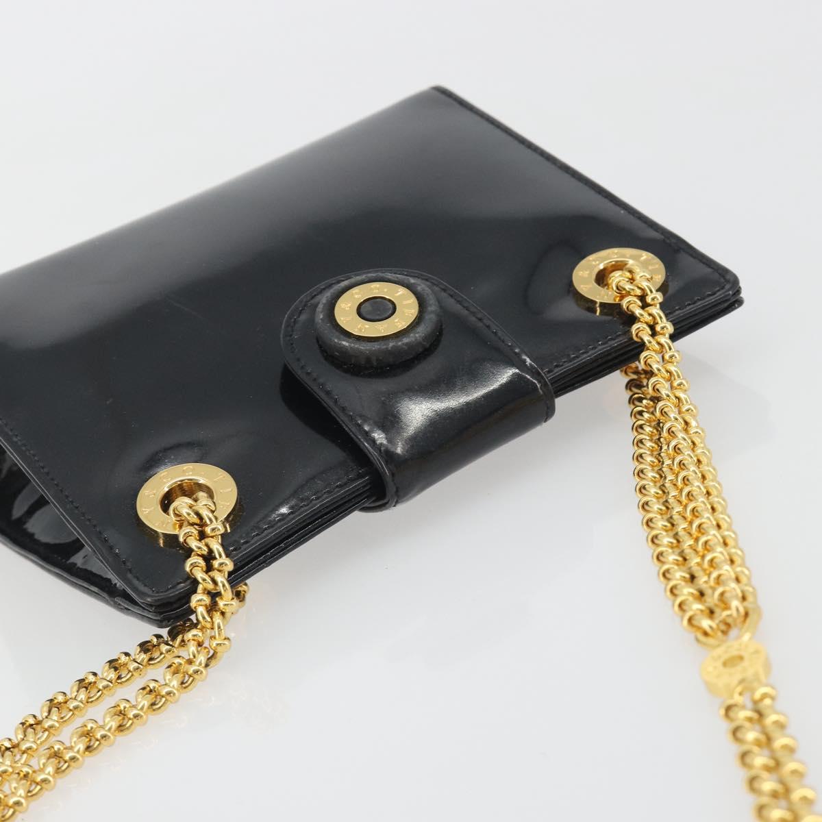 TIFFANY&Co. Chain Shoulder Bag Patent leather Black Gold Auth 197139