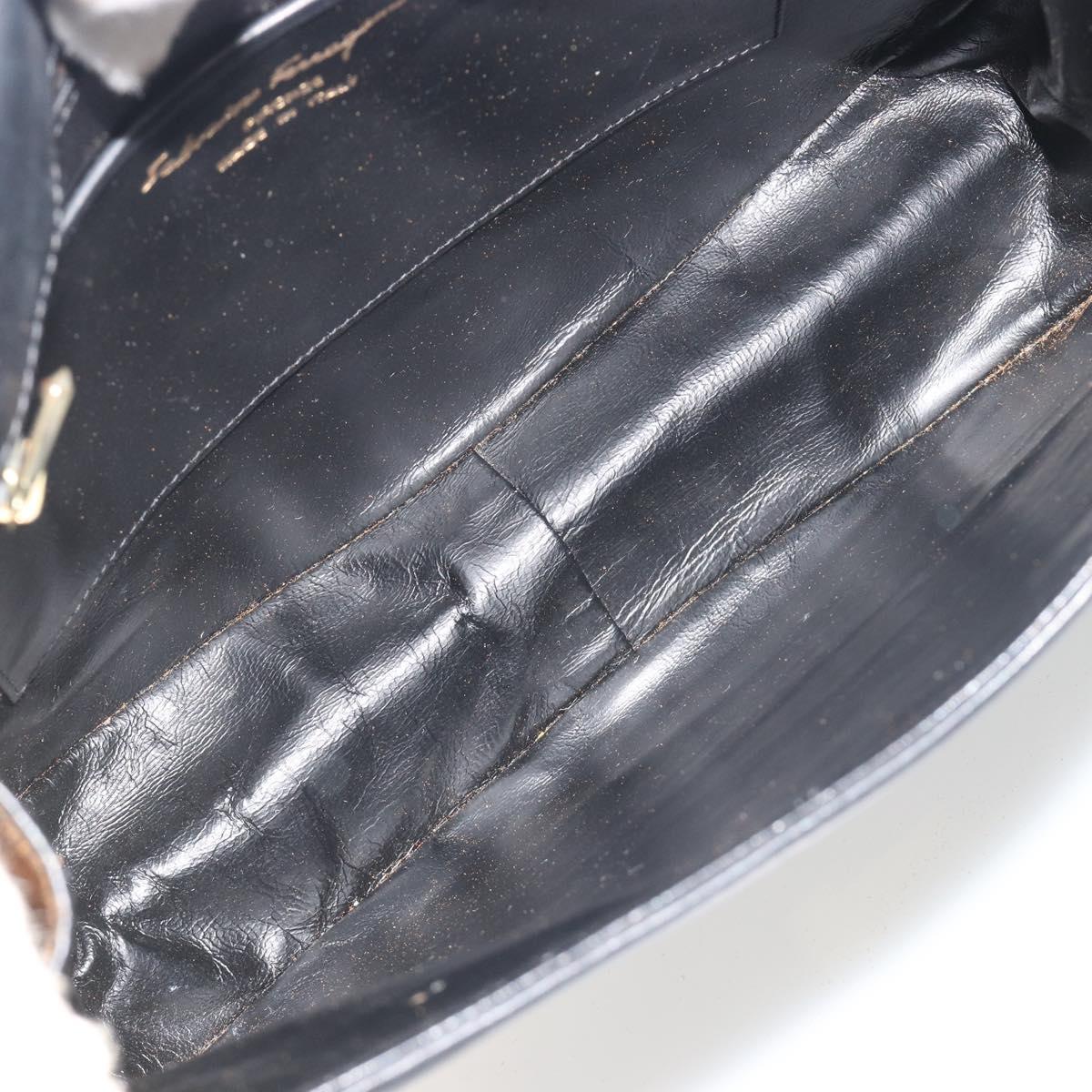 Salvatore Ferragamo Shoulder Bag Leather Black Gold Auth 197141