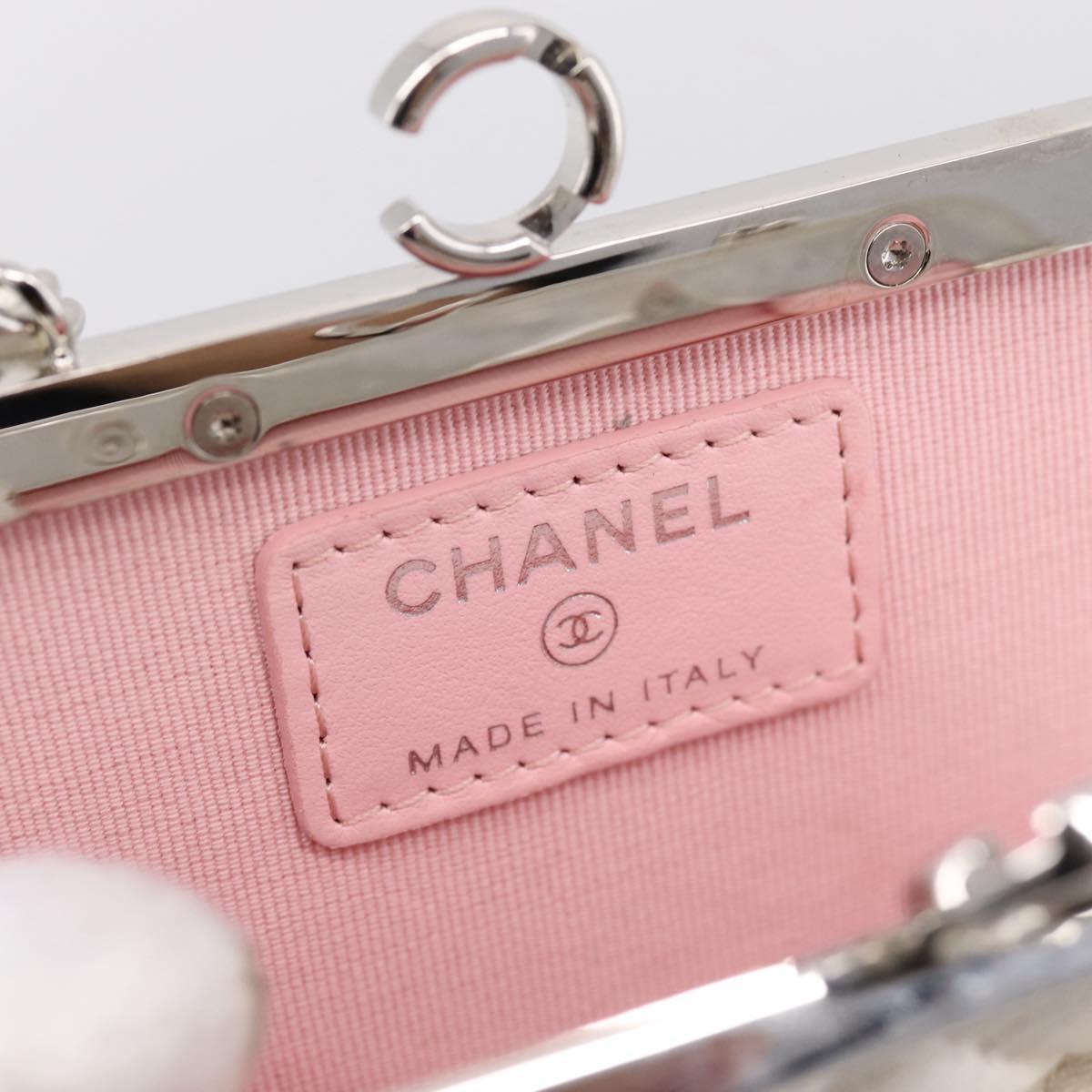 CHANEL Matelasse Chain Shoulder Pouch Lamb Skin White Silver CC Auth 197151M