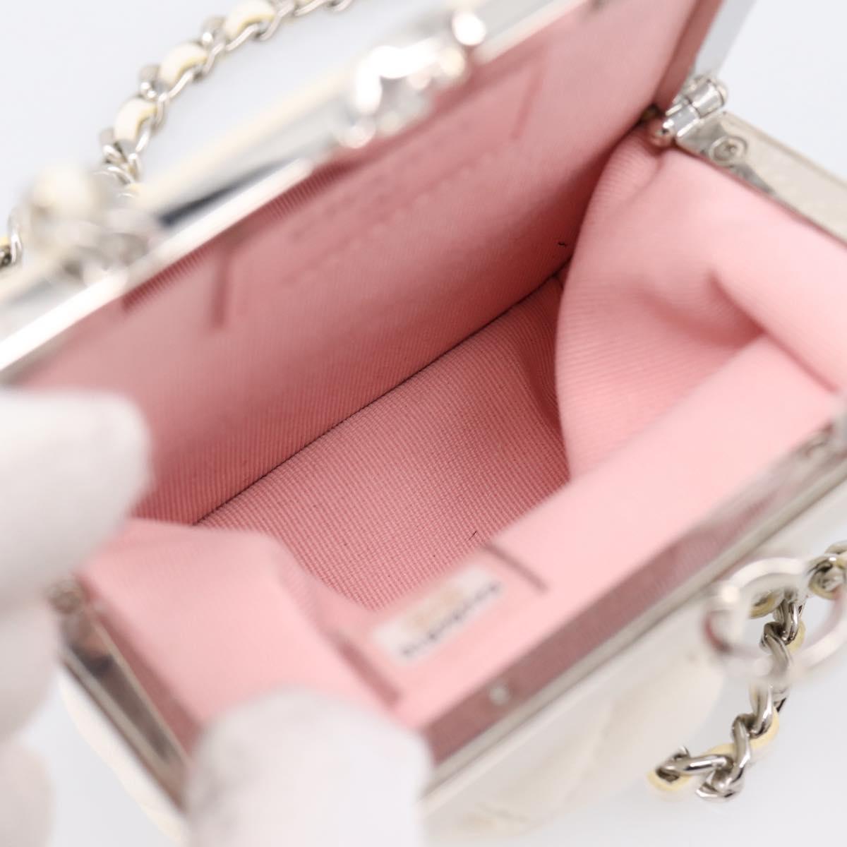 CHANEL Matelasse Chain Shoulder Pouch Lamb Skin White Silver CC Auth 197151M